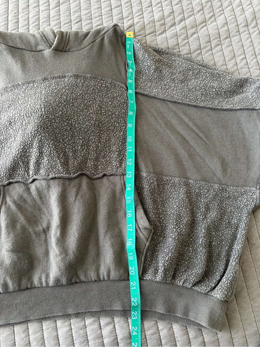 aerie Sherpa Patchwork Hoodie Mixed Media Oversized Gray Pullover Sweatshirt L - Picture 6 of 10